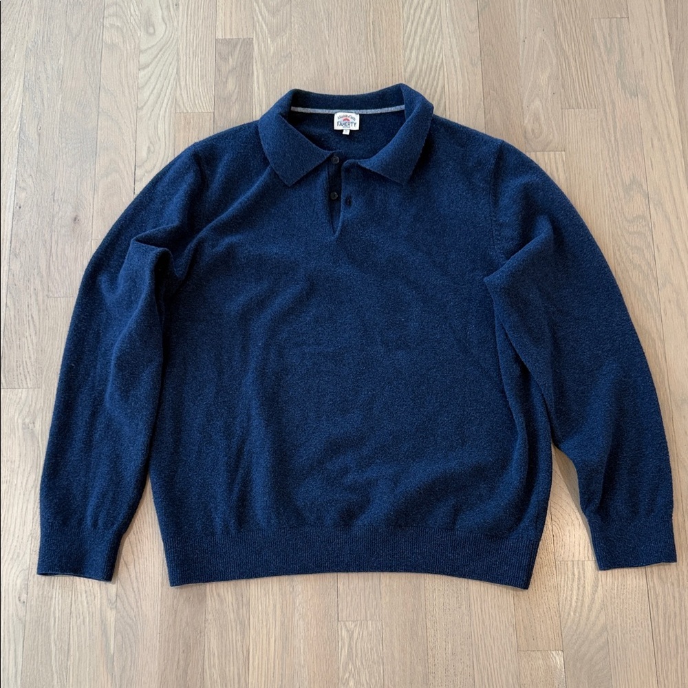 Faherty Jackson Navy Blue Polo Sweater Quarter 1/4 Button XL